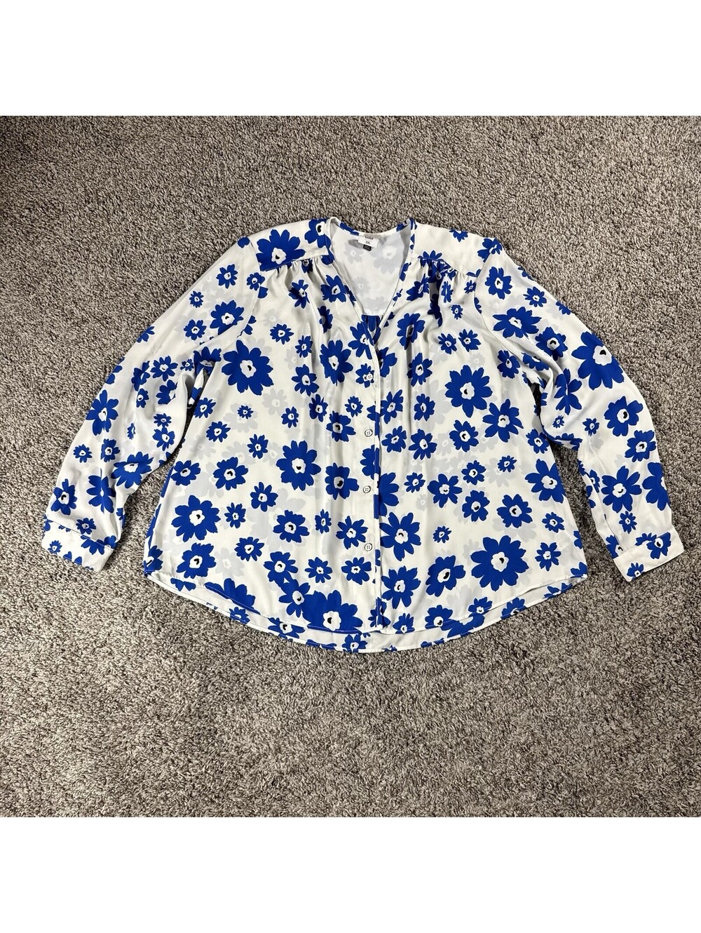 Cabi Floral Blouse | Romantic Cottagecore Boho Top 2XL White Blue
